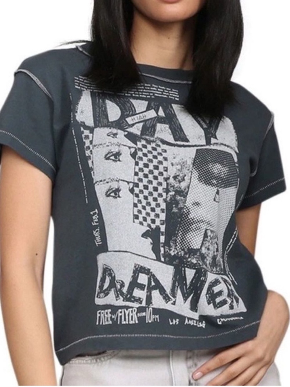 Daydreamer Charcoal Graphic Cropped Tee - Punk / Los Angeles